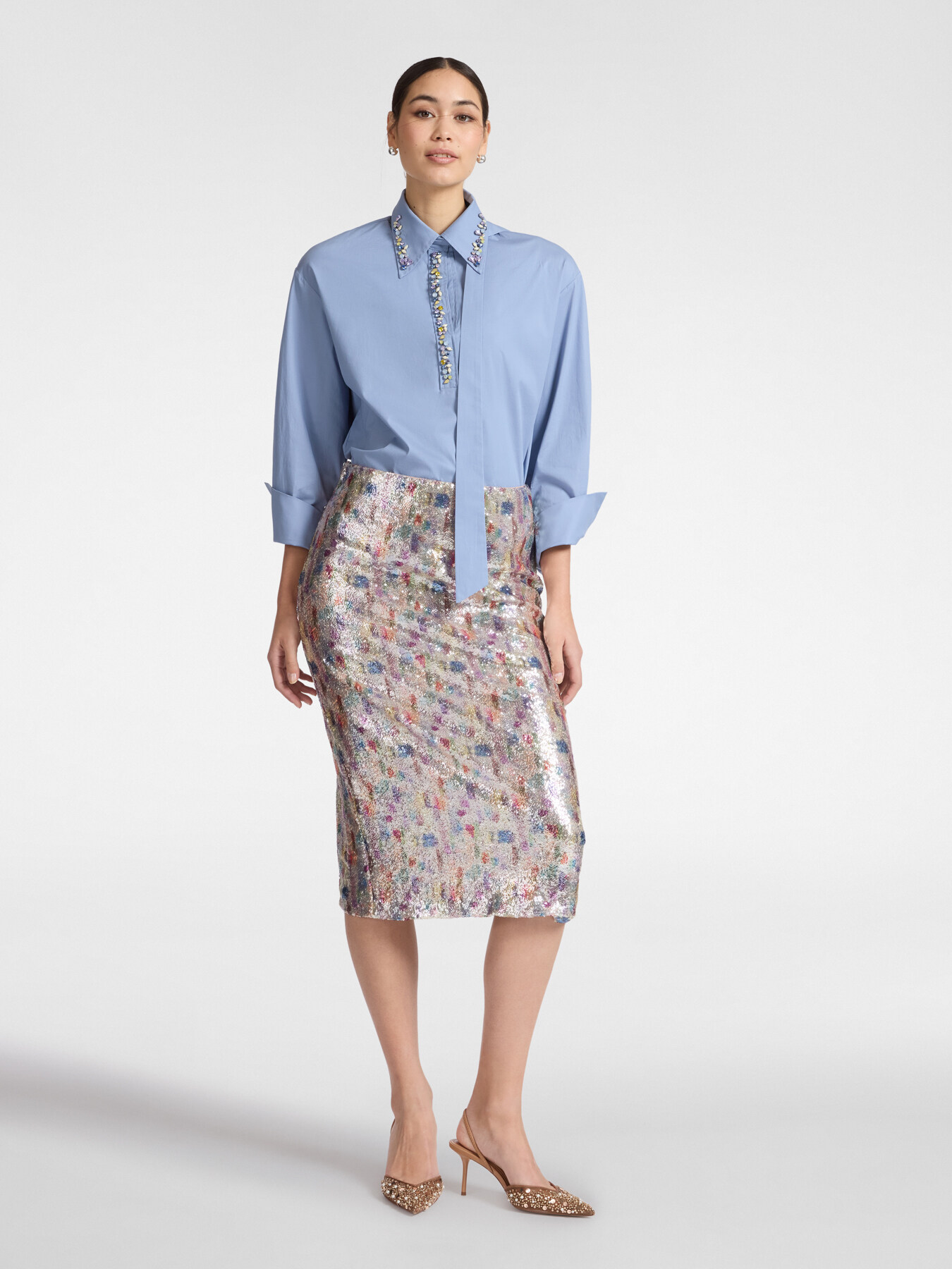 Popeline-Hemd mit Kristallen image number 2