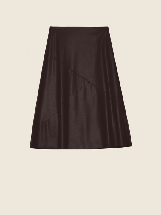 Elenamiro: Saia evas&eacute; em couro sint&eacute;tico Castanho_1