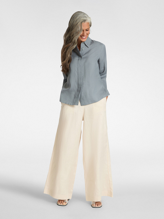 Elena Mirò - Pantaloni palazzo in lino Donna, Beige Taglia: 48