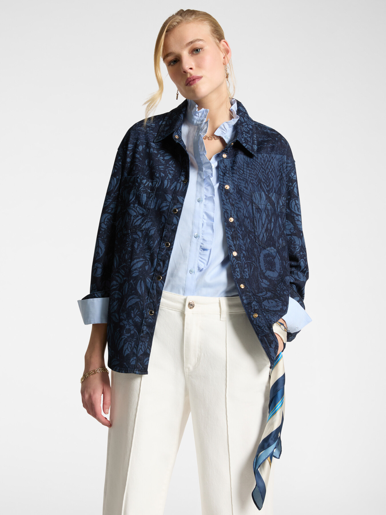 Denim shirt with a foliage design image number 0