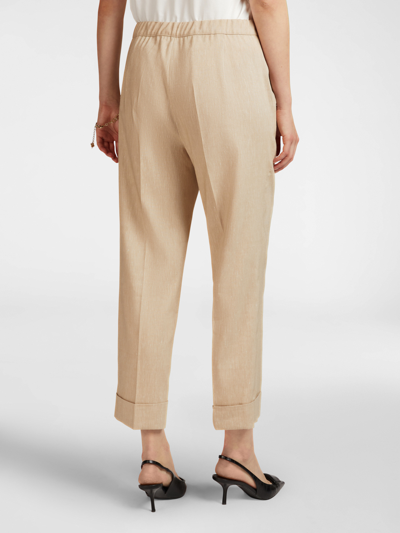 Cropped linen blend trousers with cuffs image number 1