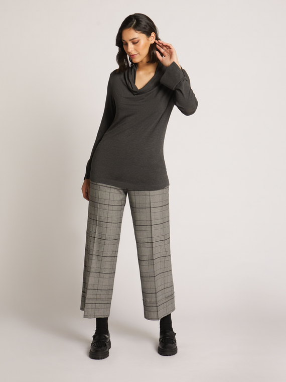 CROPPED STRETCH FLANNEL TROUSERS WITH PLAID PATTERN