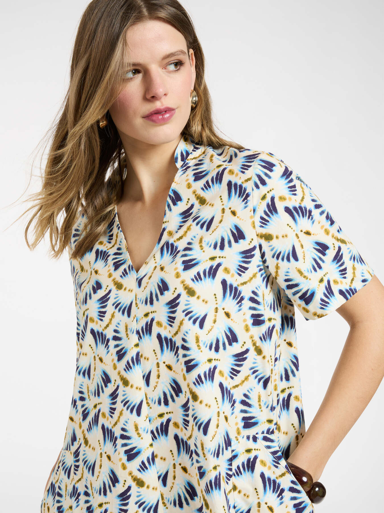 Printed poplin dress image number 3