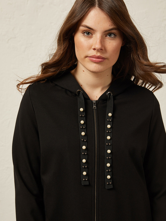 Elenamiro&nbsp;: Blouson en point de Milan avec capuche Noir_1