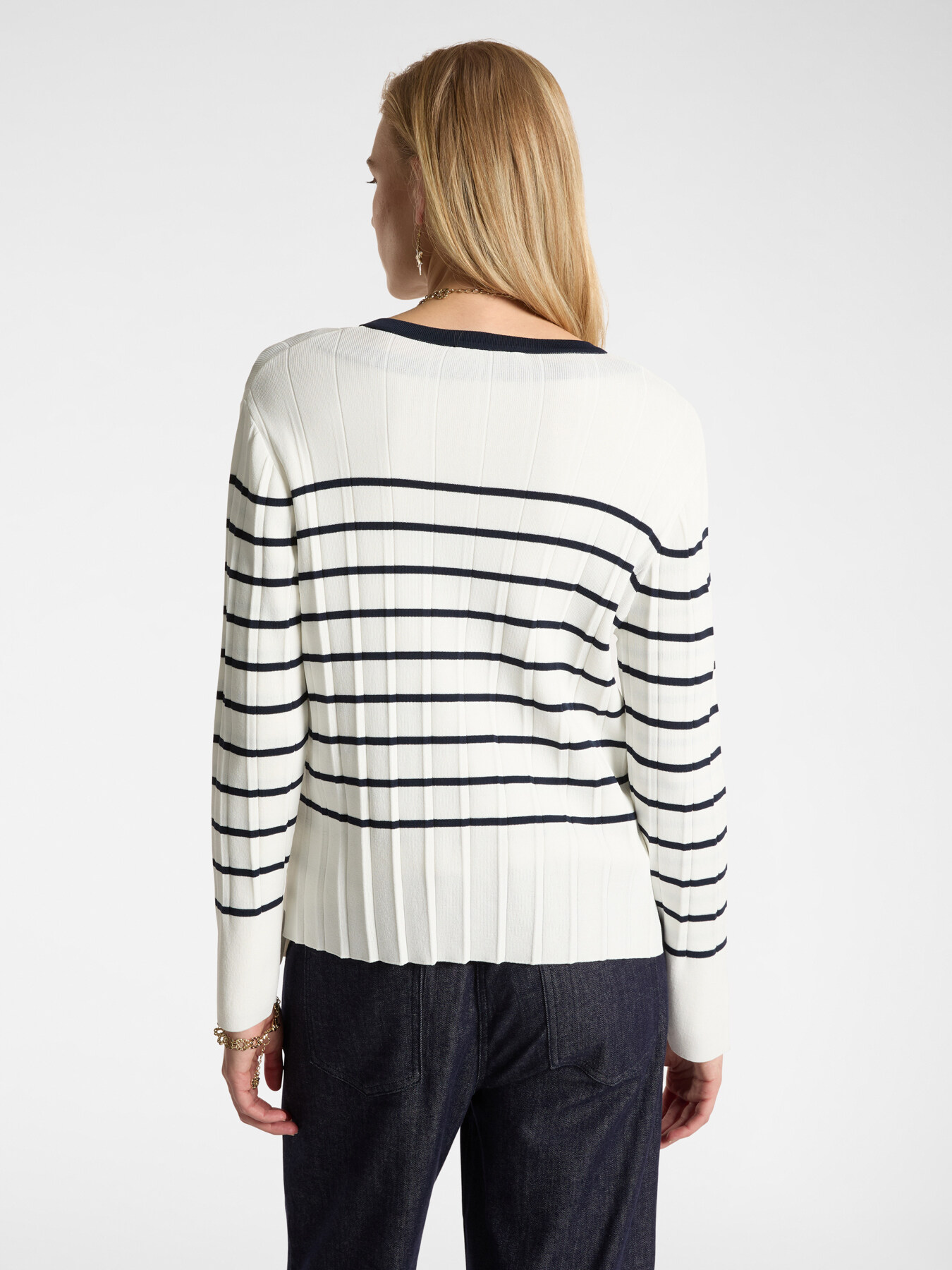 Striped crew-neck cardigan image number 1