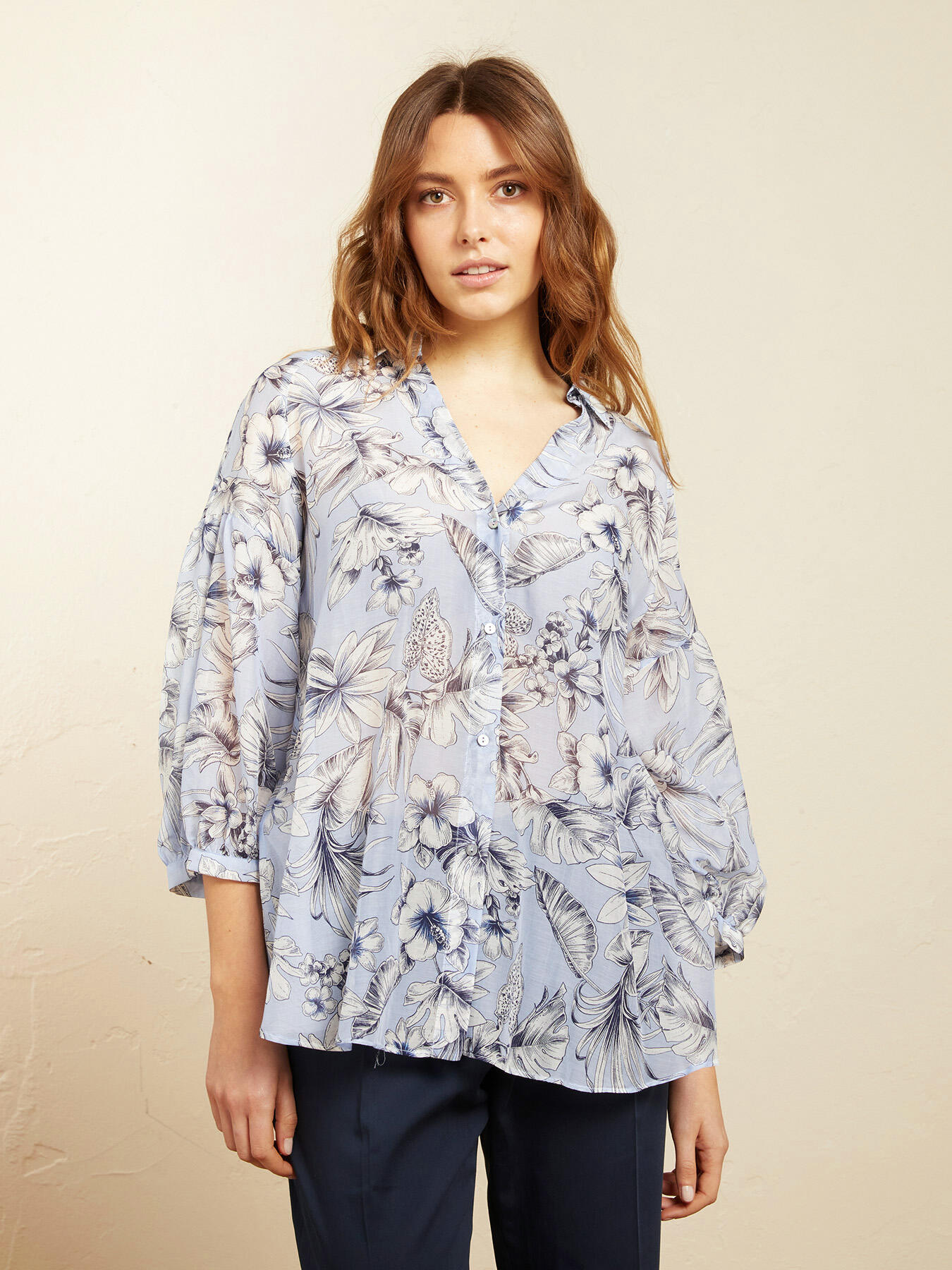 Camicia floreale in cotone e seta image number 2