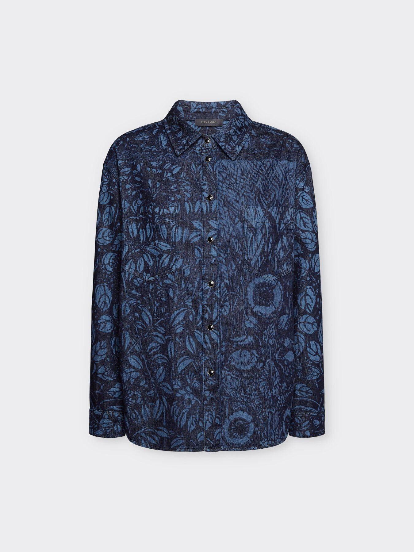 Denim shirt with a foliage design image number 4