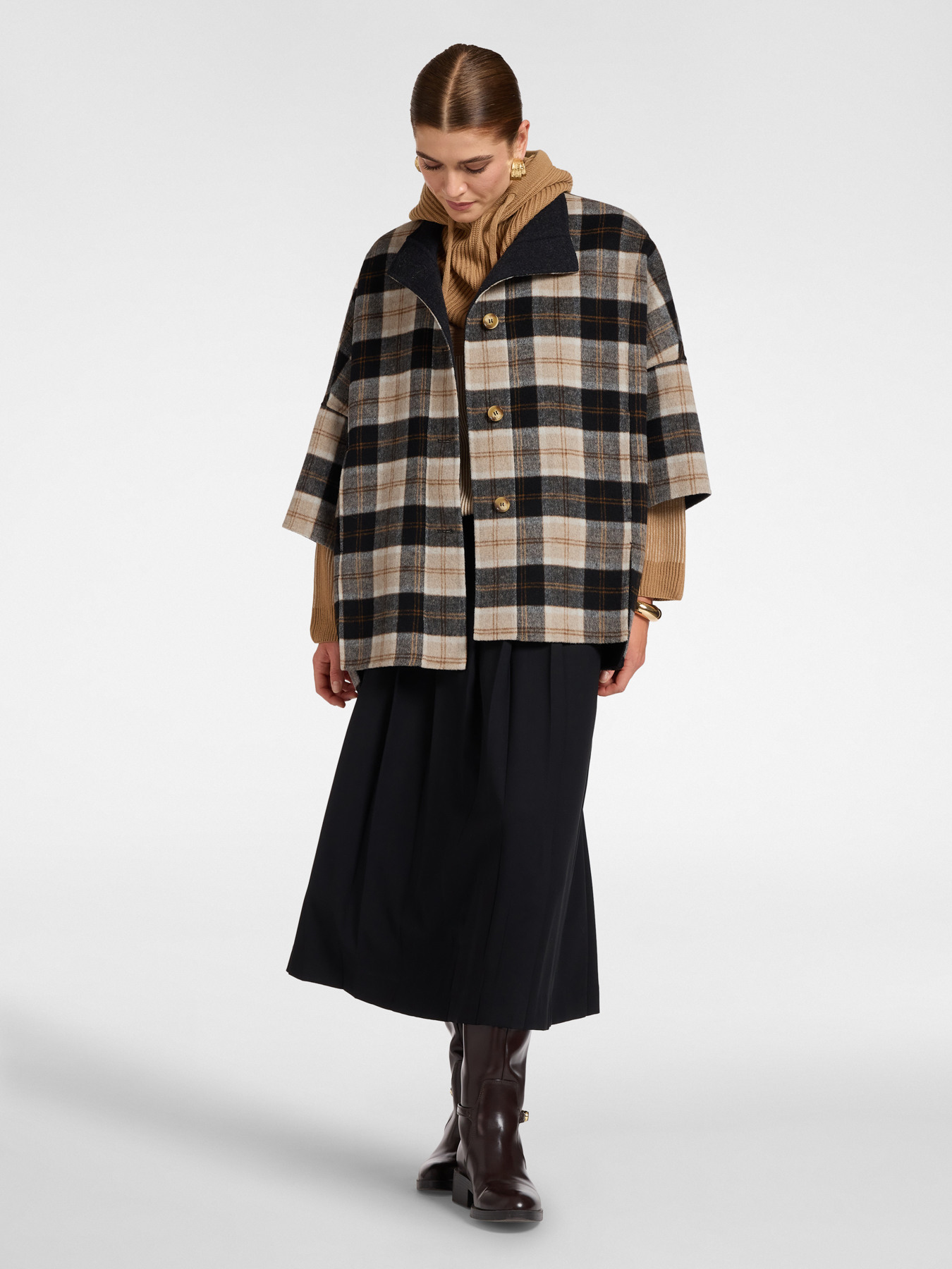 Wool-blend double check cape image number 2