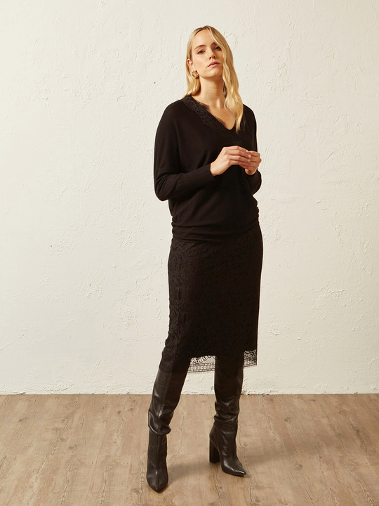 Elenamiro: Saia elegante de renda Preto_1