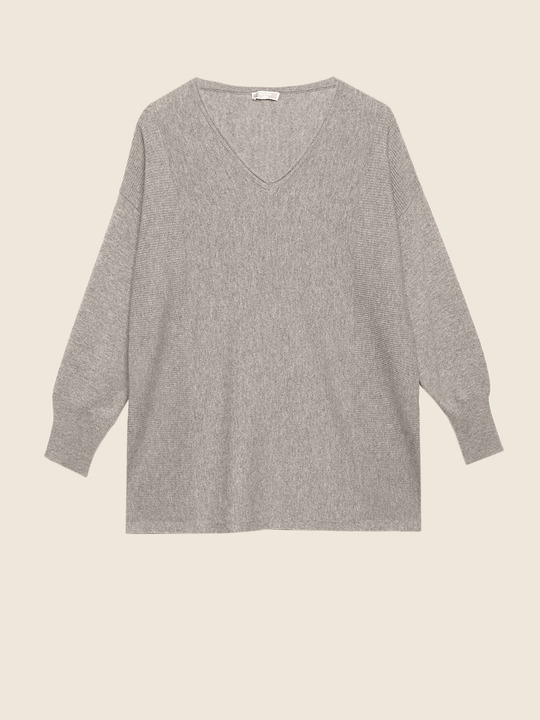 Elenamiro&nbsp;: Chandail long ouvrag&eacute; &agrave; c&ocirc;tes Gris_1