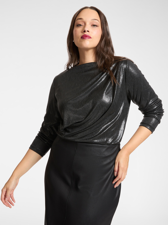 Drapiertes, laminiertes Jersey-T-Shirt