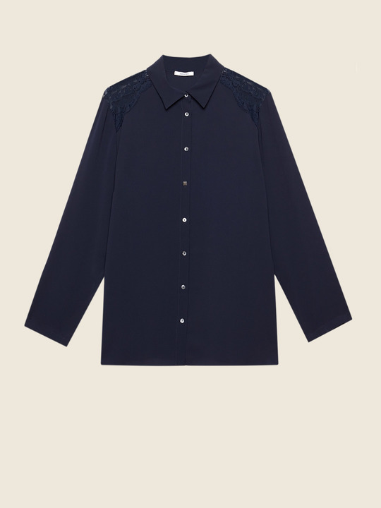 Elenamiro&nbsp;: Chemise avec inserts en dentelle Bleu_1