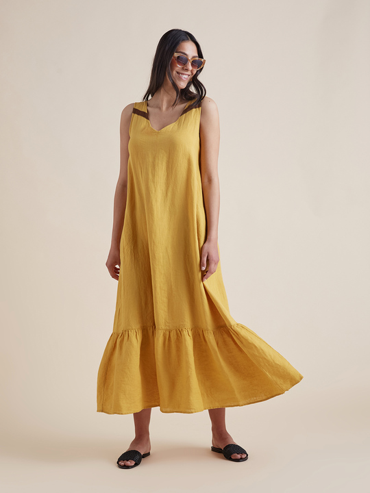 Elenamiro: Vestido longo em linho Amarelo_2