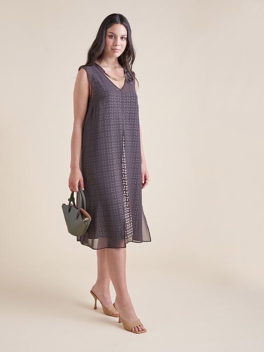 Elenamiro: Vestido elegante fantasia com colar Castanho_2