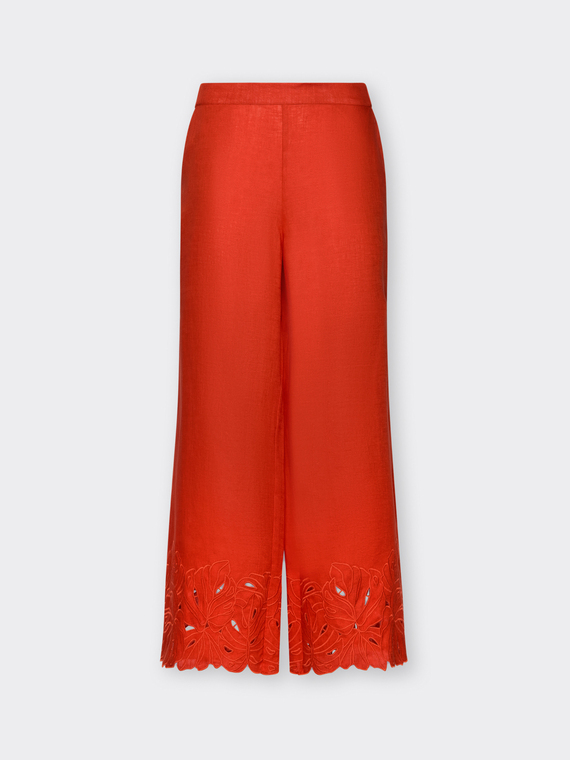 Linen trousers with embroidered edges