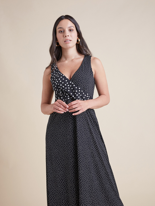 Elenamiro: Vestido com mistura de bolinhas Preto_2