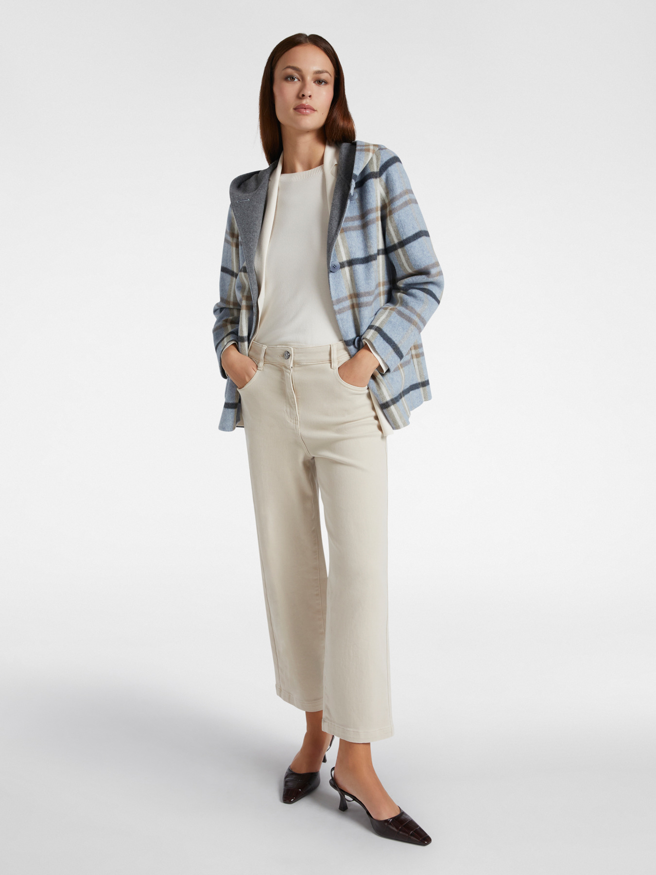 Short coat in double check fabric image number 2