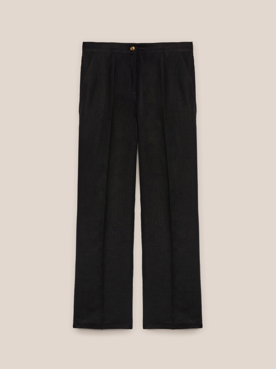 Long straight trousers in pure linen