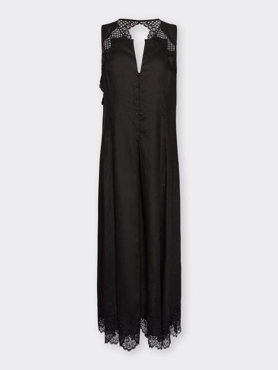 Long linen dress with lace