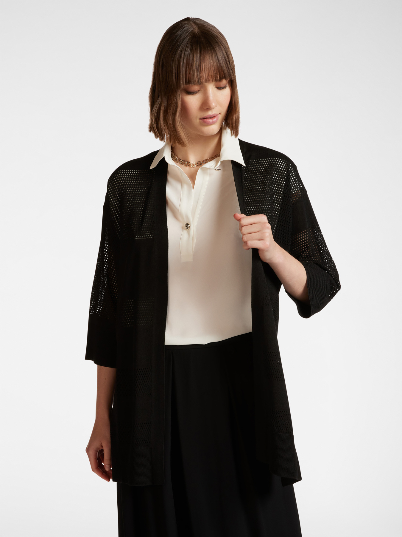 Langer Cardigan mit Lochmuster image number 0