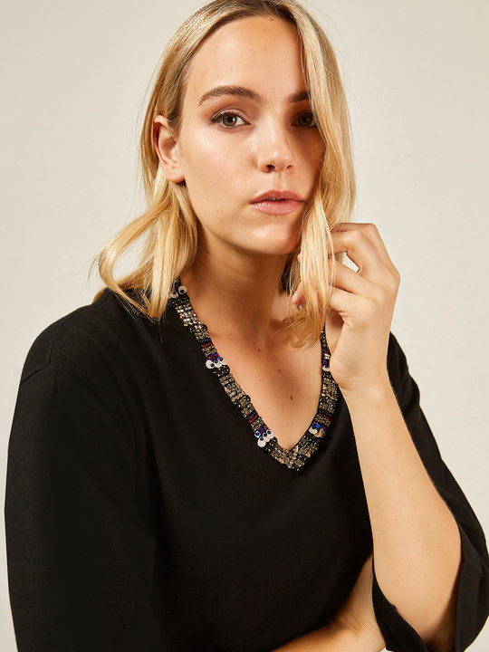 Elenamiro&nbsp;: Chandail brod&eacute; Noir_1