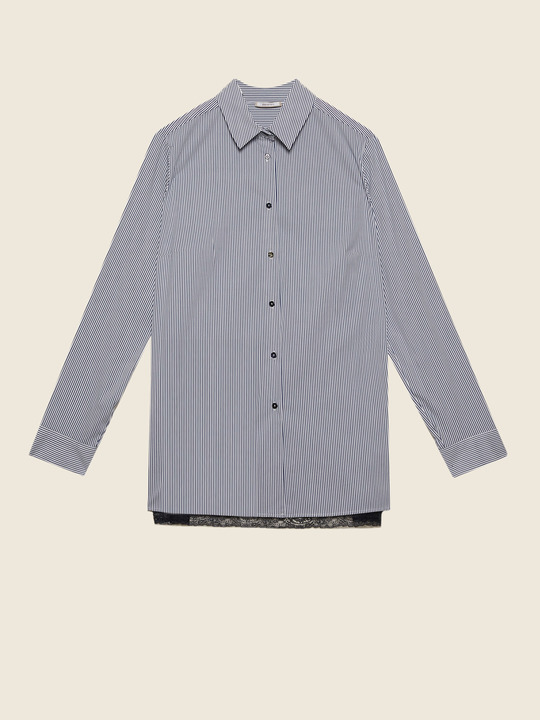 Elenamiro&nbsp;: Chemise ray&eacute;e avec bordure en dentelle Bleu_1