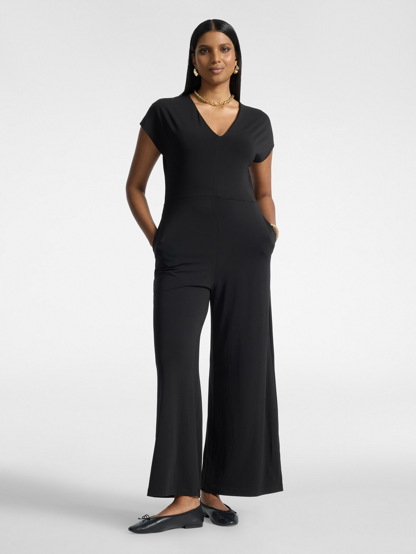 Jersey jumpsuit with V-neck image number 2