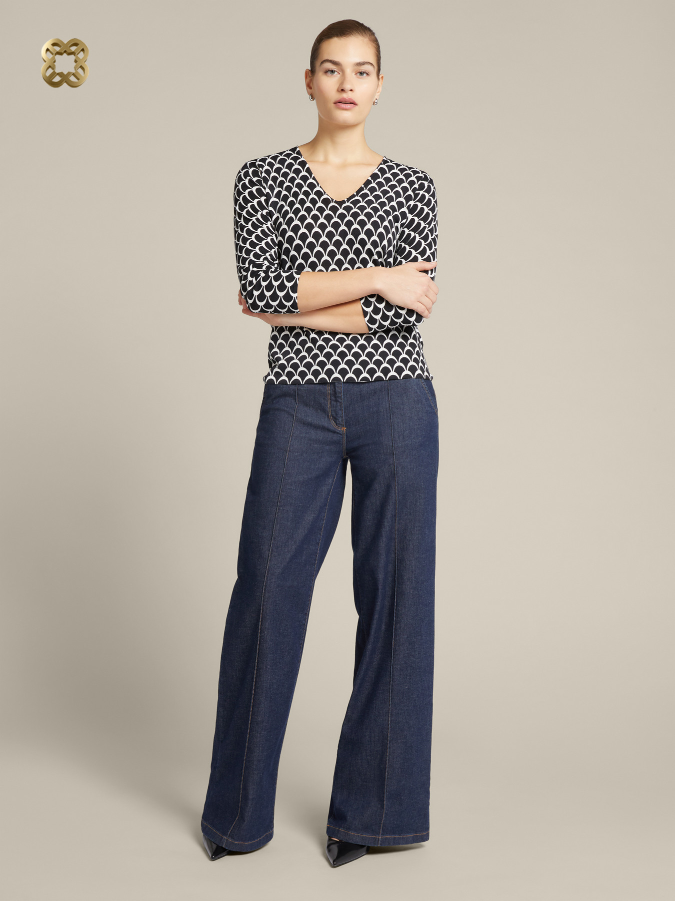 Jeans a palazzo in cotone stretch image number 0
