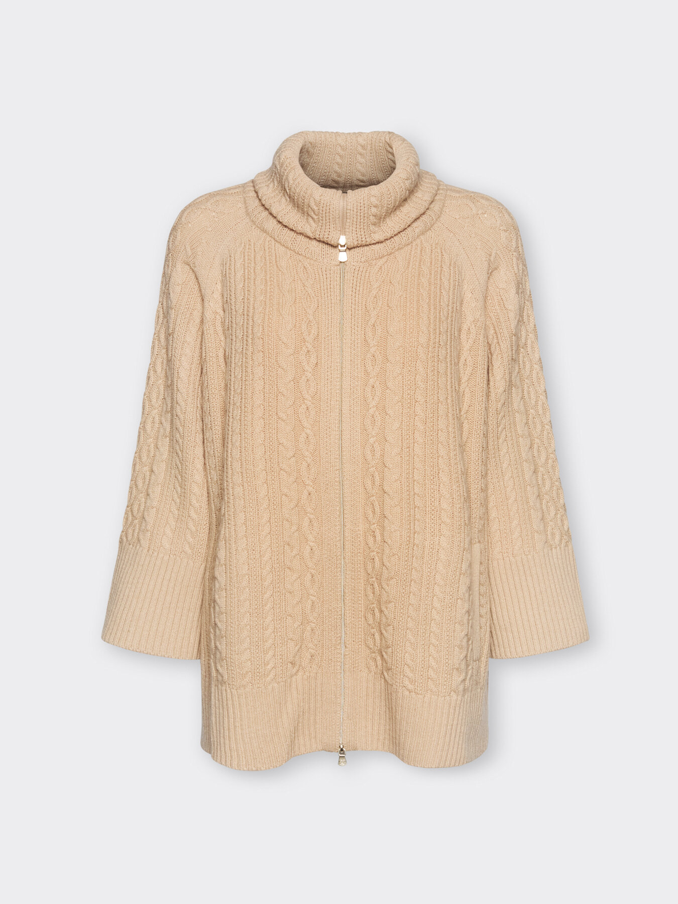 High neck cable knit wool cardigan image number 4