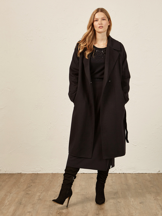 Elenamiro&nbsp;: Manteau long en tissu tricot&eacute; Bleu_1