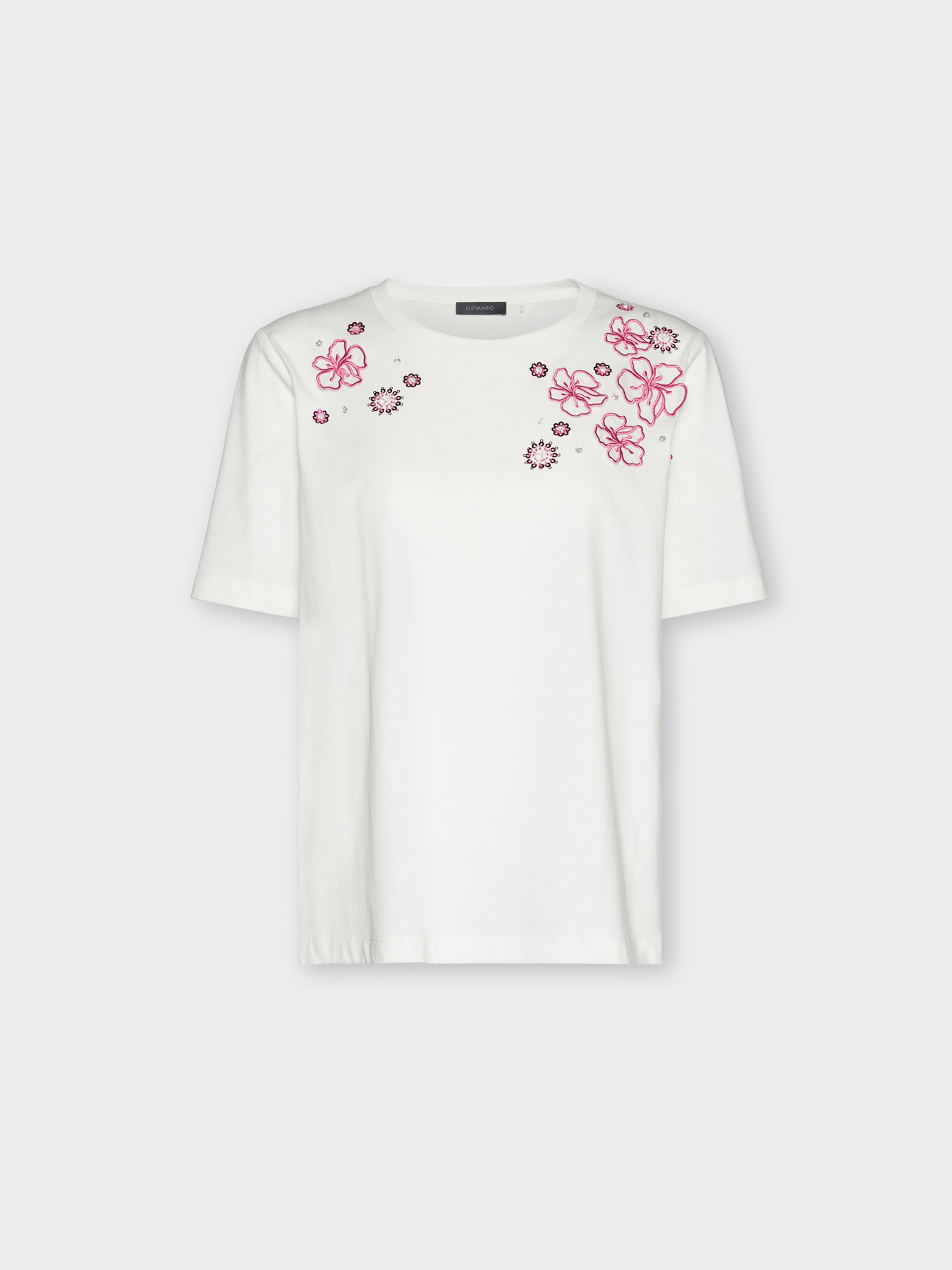 Camiseta de algod&oacute;n con bordados florales image number 4