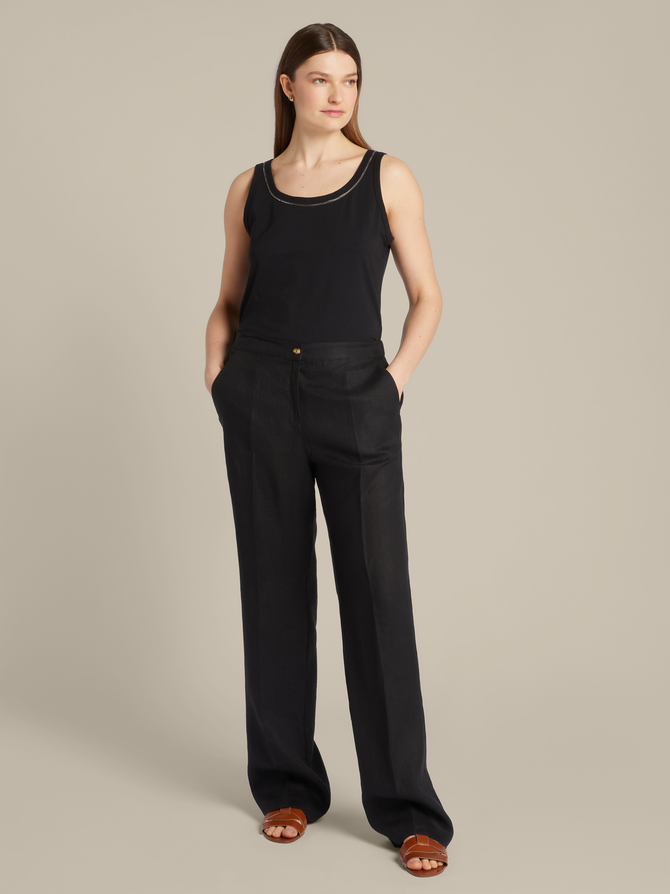 Long straight-leg trousers made of pure linen image number 0