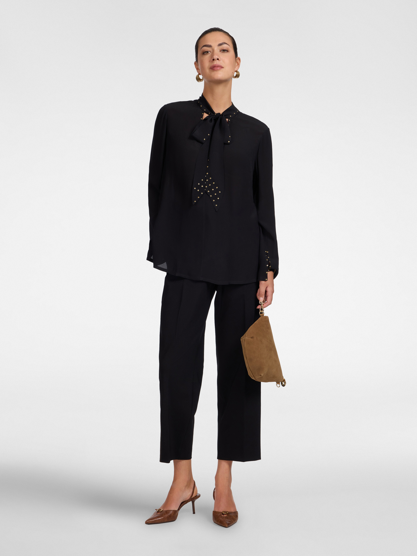 Viscose blouse with bow image number 2