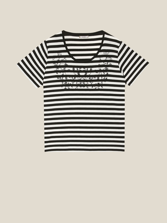 Elenamiro: T-shirt listada com bordado Preto_1