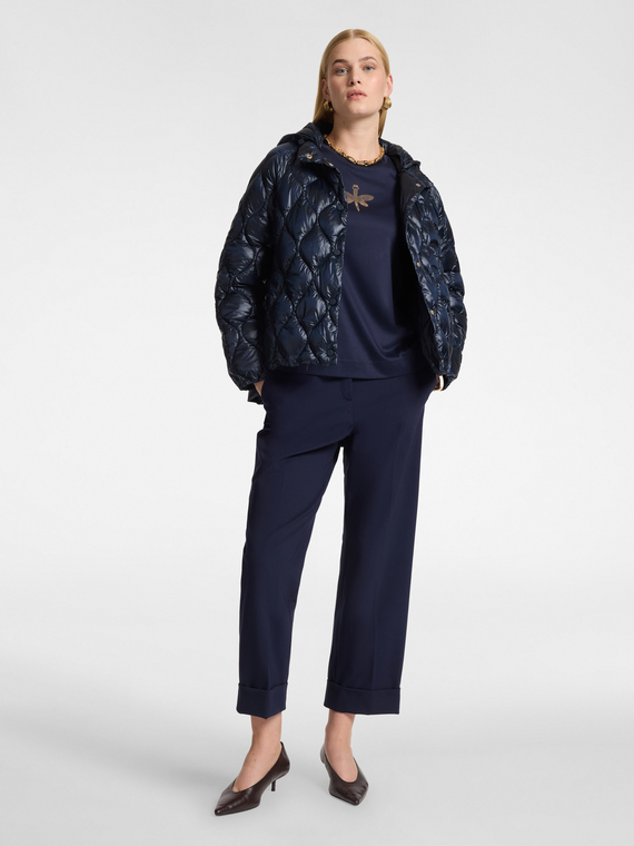Pantalon chino en point de Milan m&eacute;lang&eacute; viscose