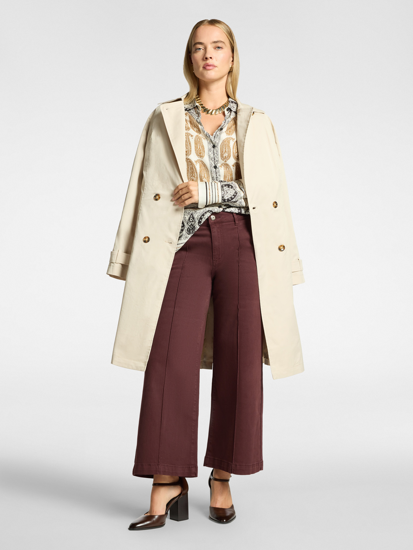 Pantaloni palazzo cropped vita alta image number 0