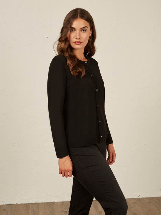 Elenamiro&nbsp;: Cardigan avec boutons bijoux et insert en dentelle Noir_1