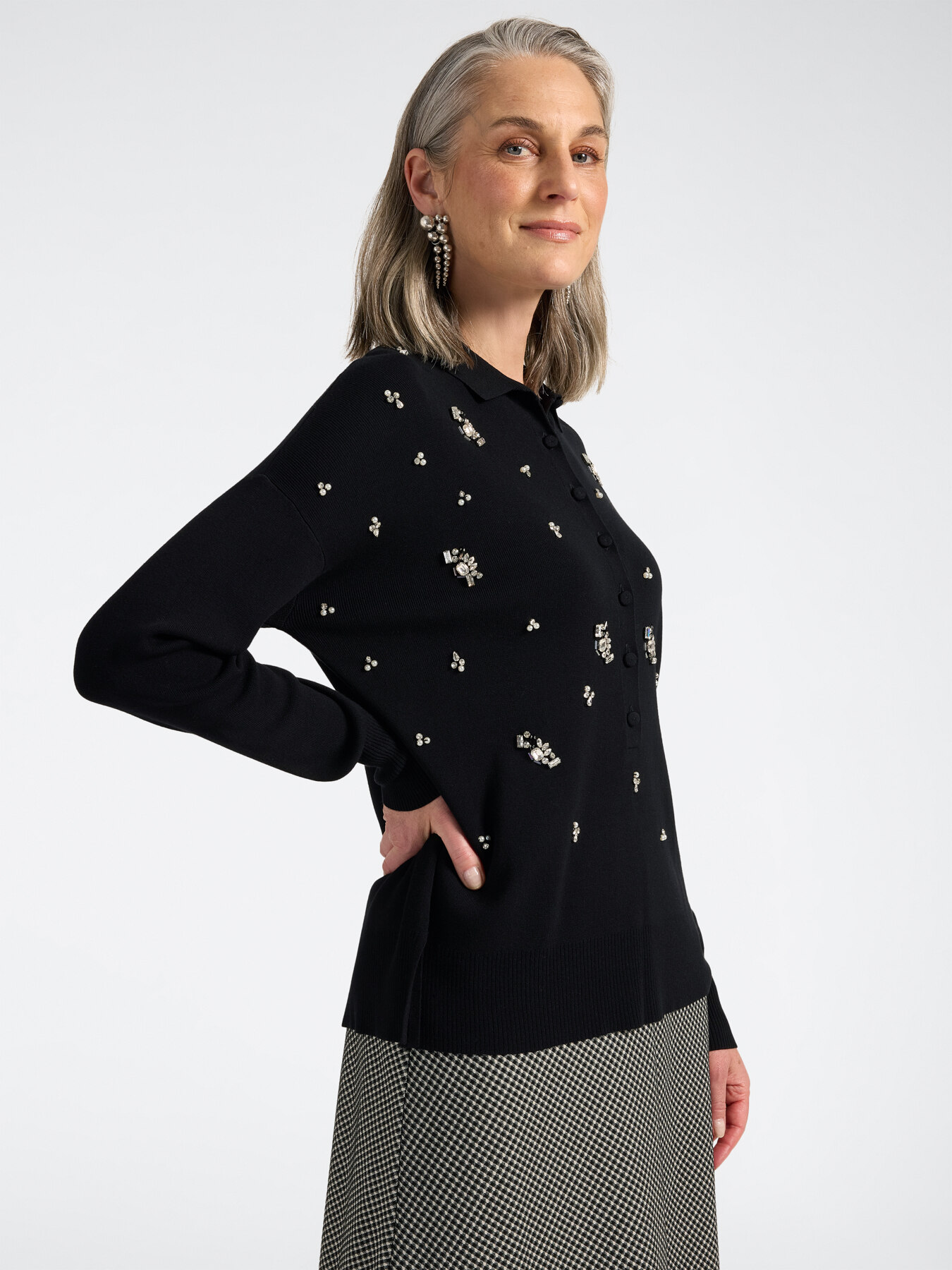 Strickpullover aus Viskose mit Steinbesatz image number 0