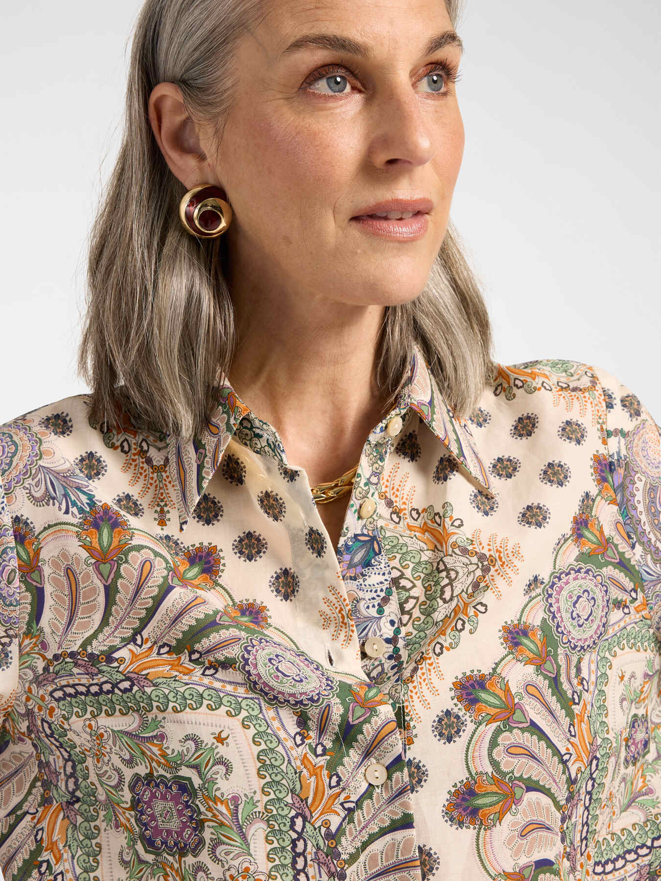 Camicia in mussola stampata con maniche tre quarti image number 3
