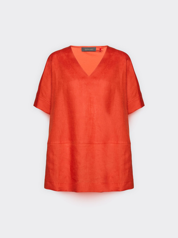 Linen and cotton V-neck T-shirt