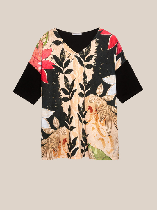 Elenamiro: T-shirt com parte frontal estampada Preto_1