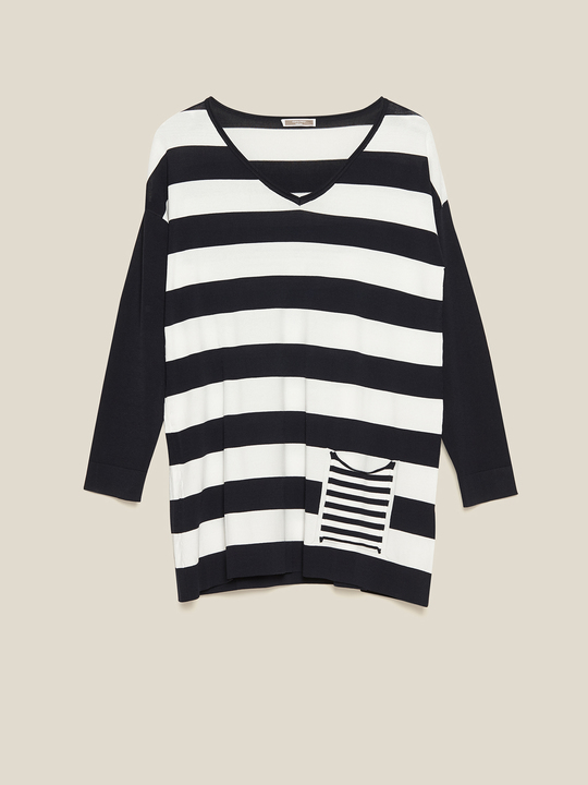 Elenamiro&nbsp;: Chandail &agrave; rayures avec poche Bleu_1