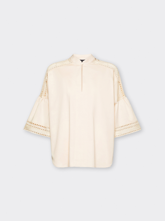 Chemise en m&eacute;lange de coton avec inserts en dentelle