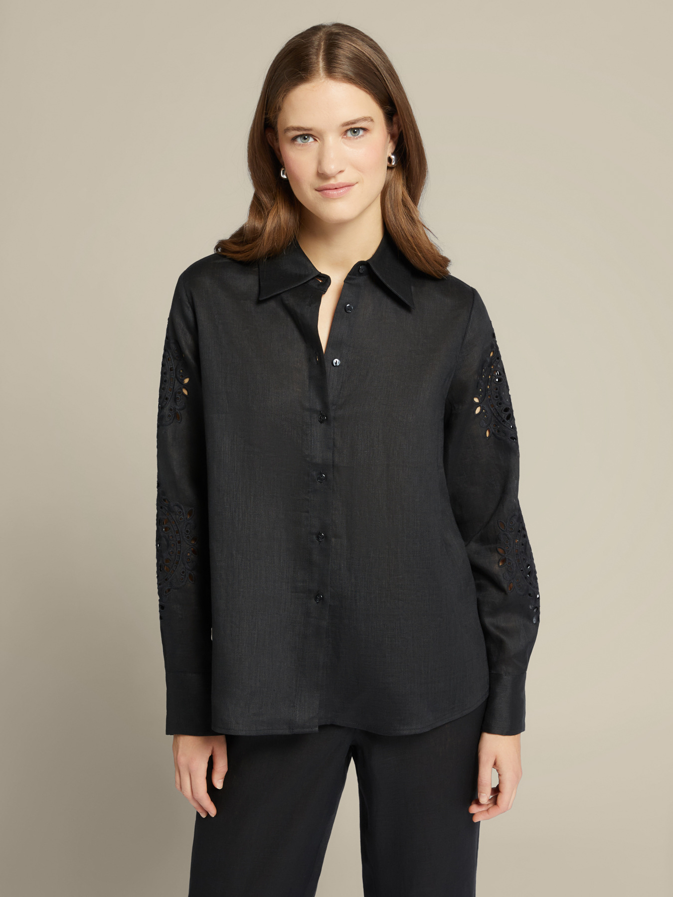 Linen shirt with embroidered sleeves image number 0