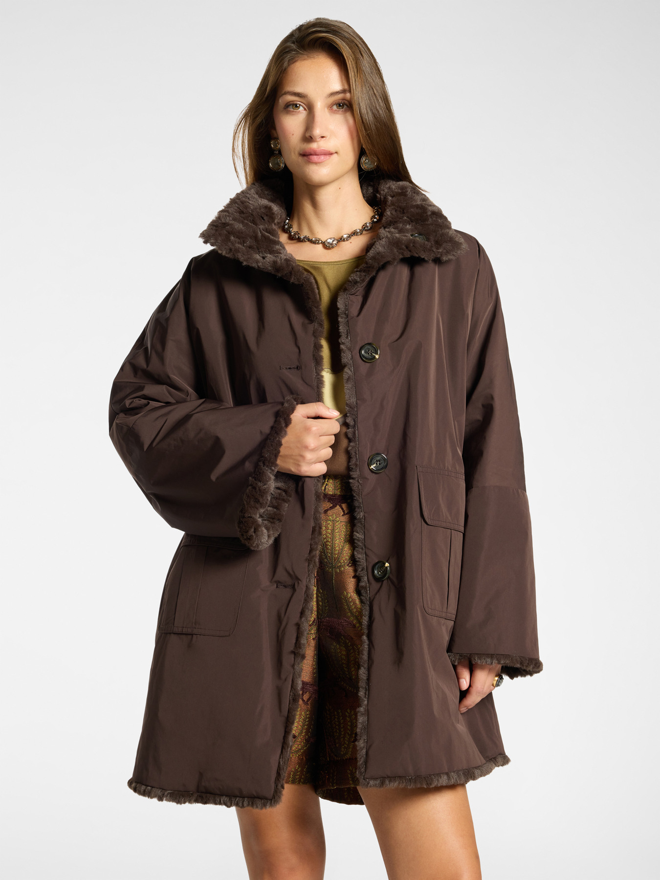 Giaccone reversibile in nylon eco shearling image number 0