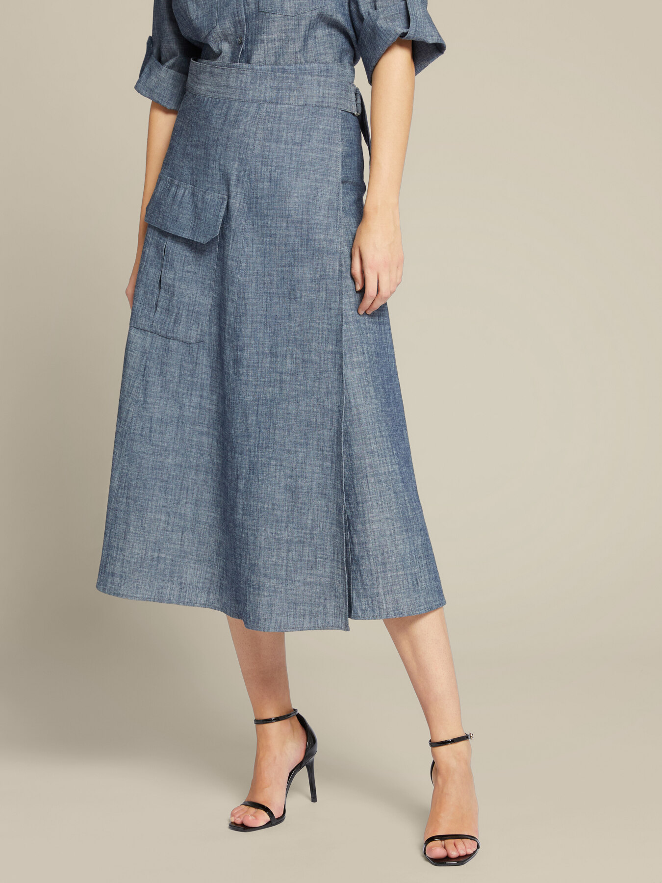 Jupe portefeuille en lin et en coton denim image number 2