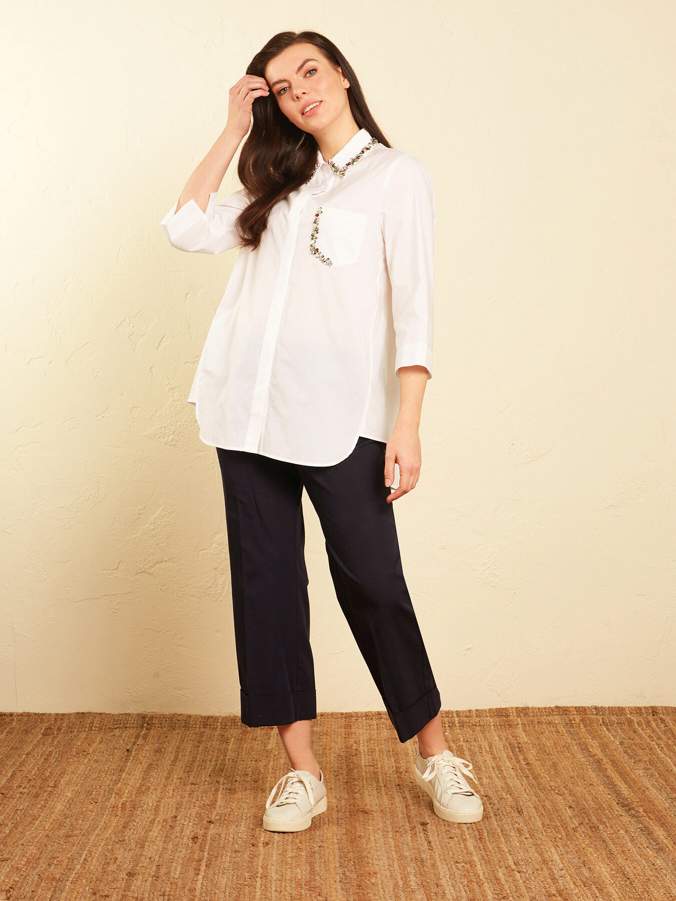 Cropped-Hose aus doppeltem festem Stoff image number 5