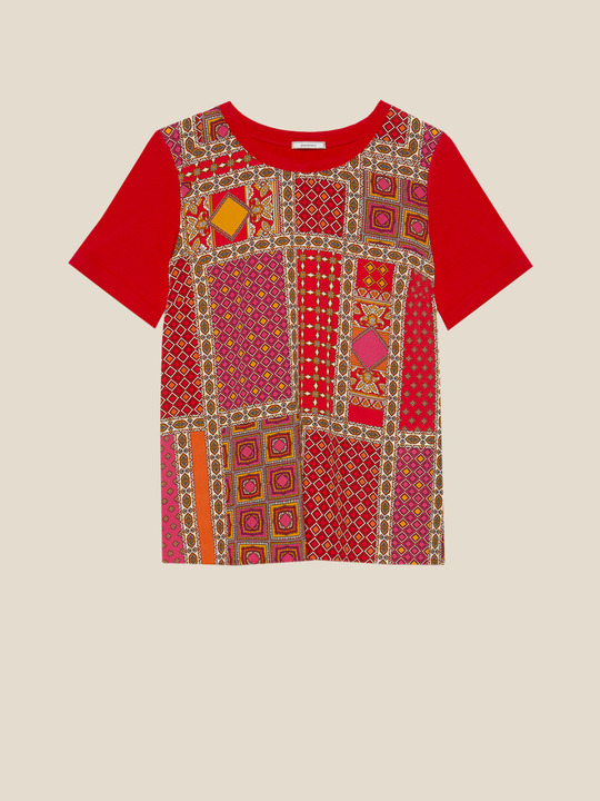 Elenamiro: T-shirt em dois tecidos Vermelho_1
