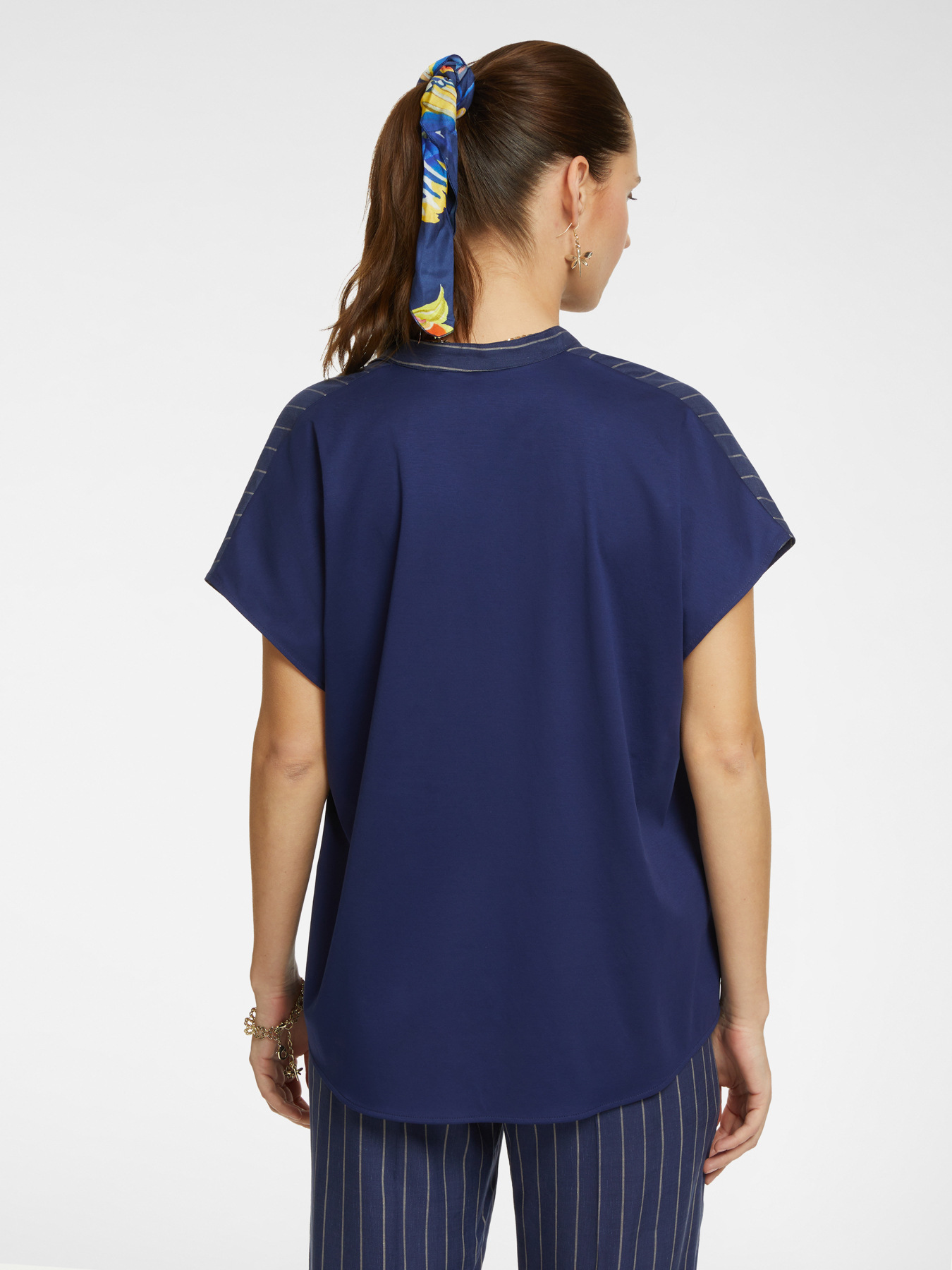 Blusa in lino gessato e jersey image number 1