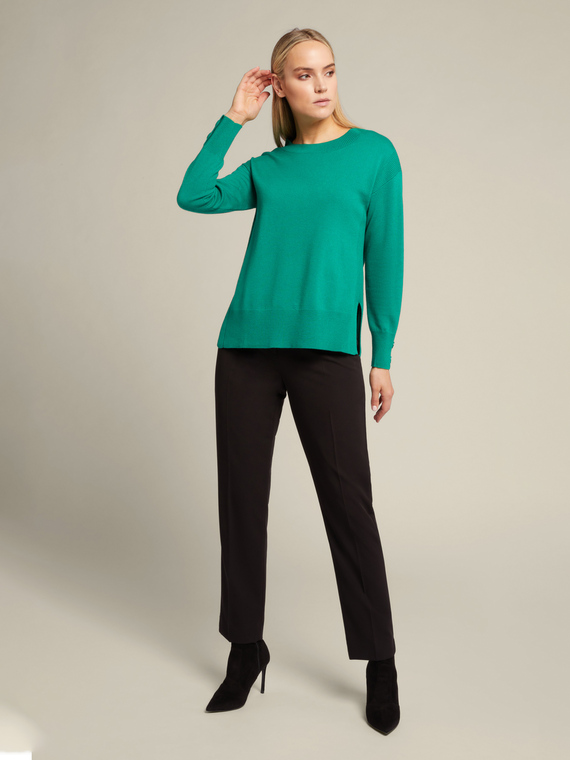 Double sweater in viscose and soft touch sustainable wool